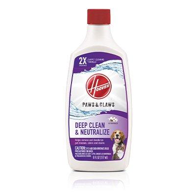 Hoover paws & claws deep clean and neutralize carpet cleaning solution, formulated to remove pet stains and odors.