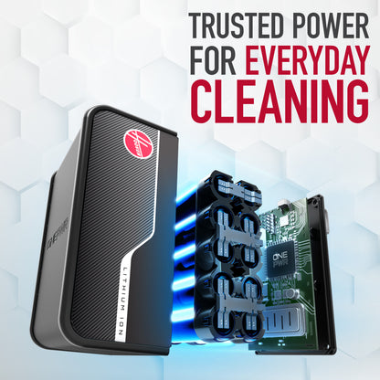 Hoover ONEPWR lithium-ion battery system provides trusted power for everyday cleaning, featuring advanced battery cells and durable design.